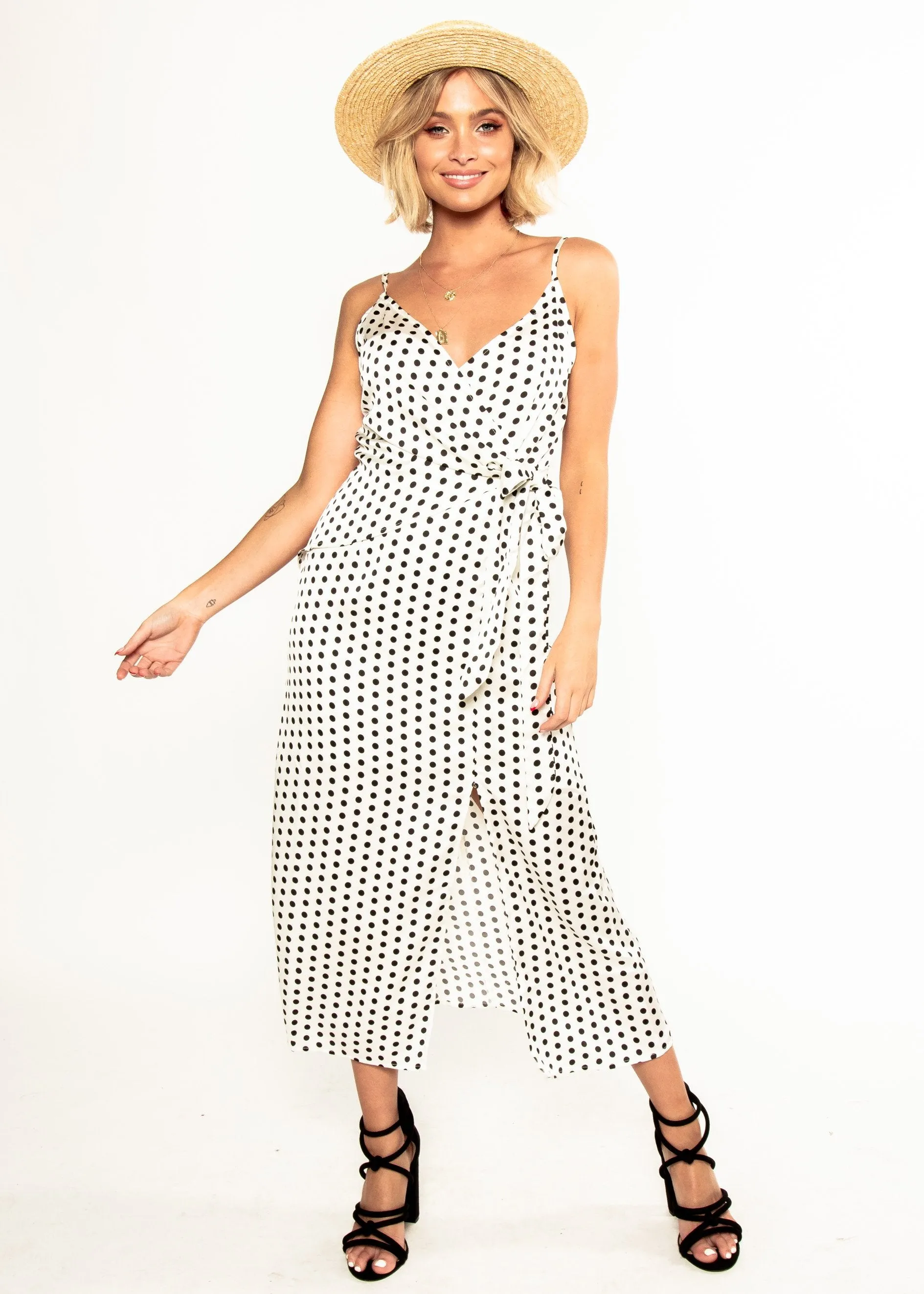 No Ordinary Love Midi Dress - White Polka