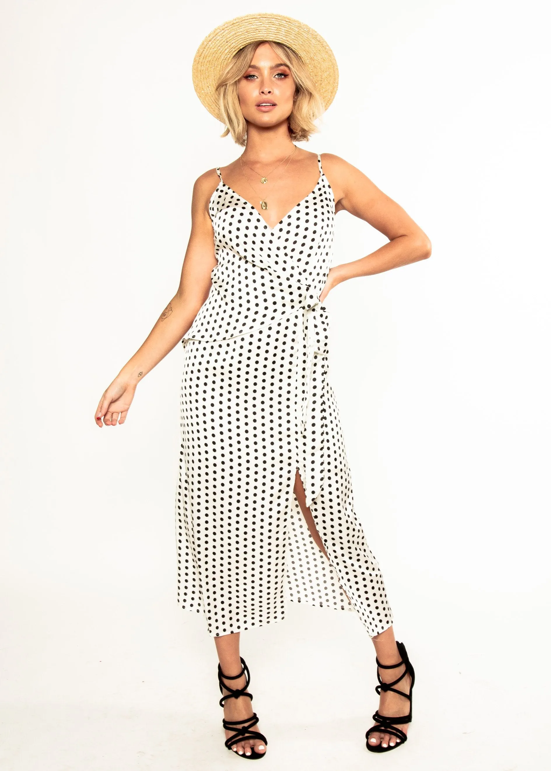 No Ordinary Love Midi Dress - White Polka