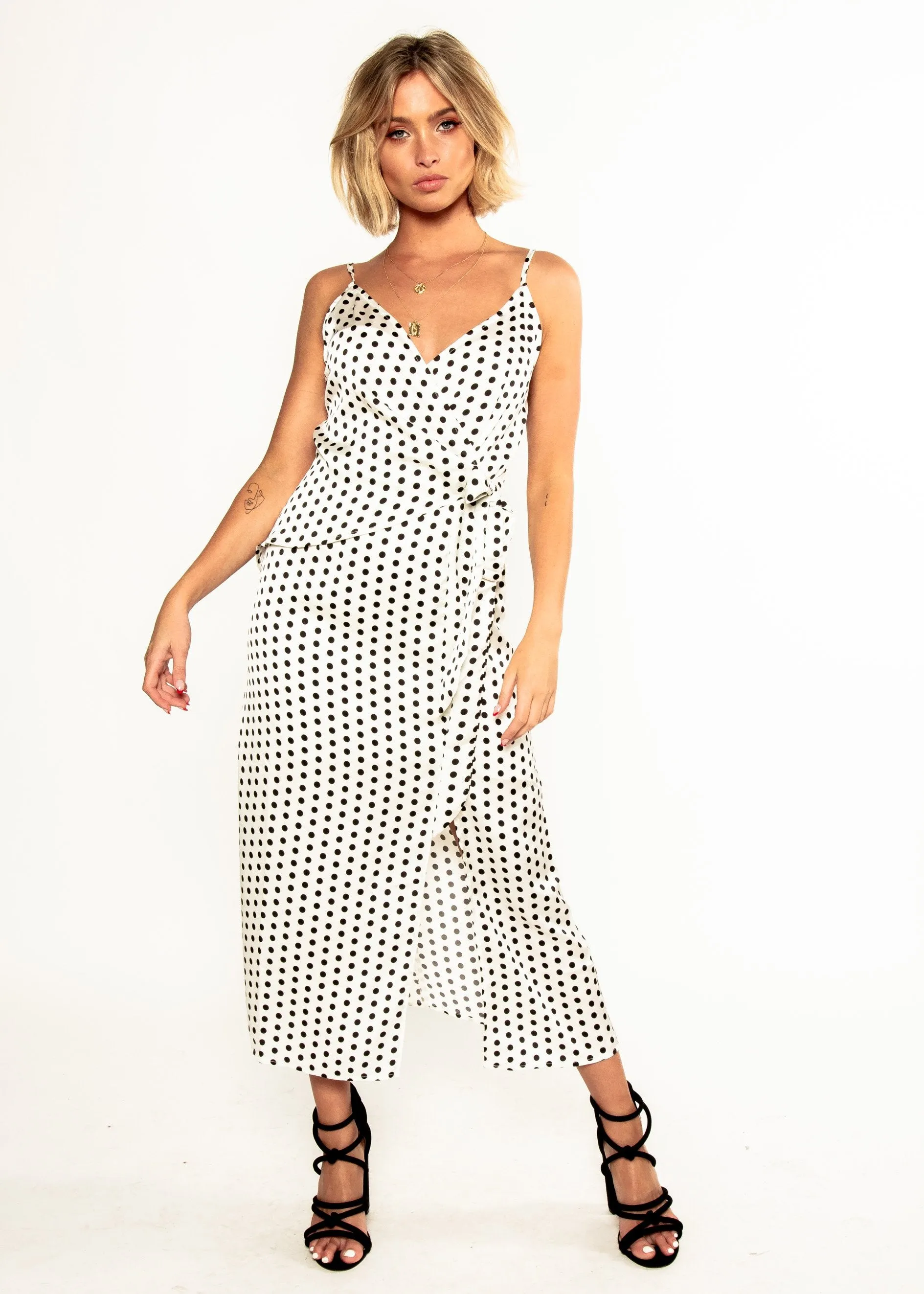 No Ordinary Love Midi Dress - White Polka