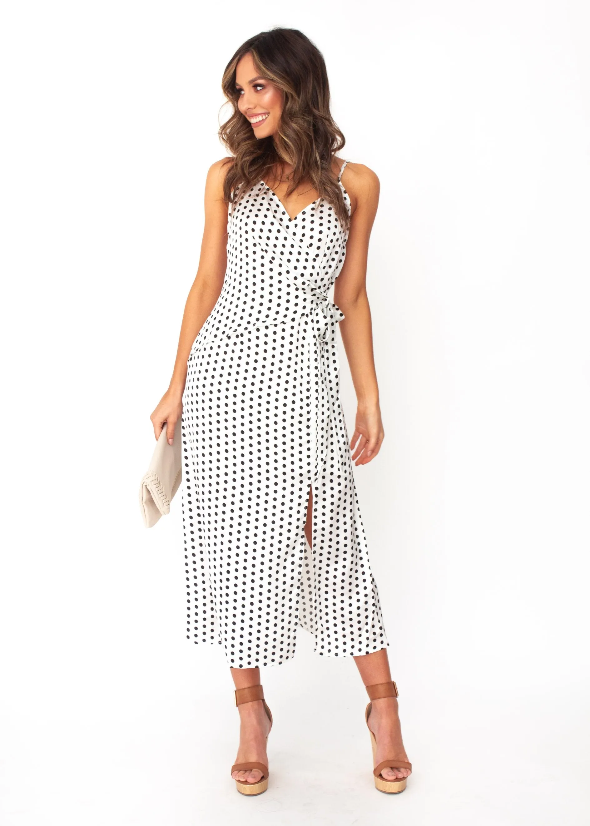 No Ordinary Love Midi Dress - White Polka