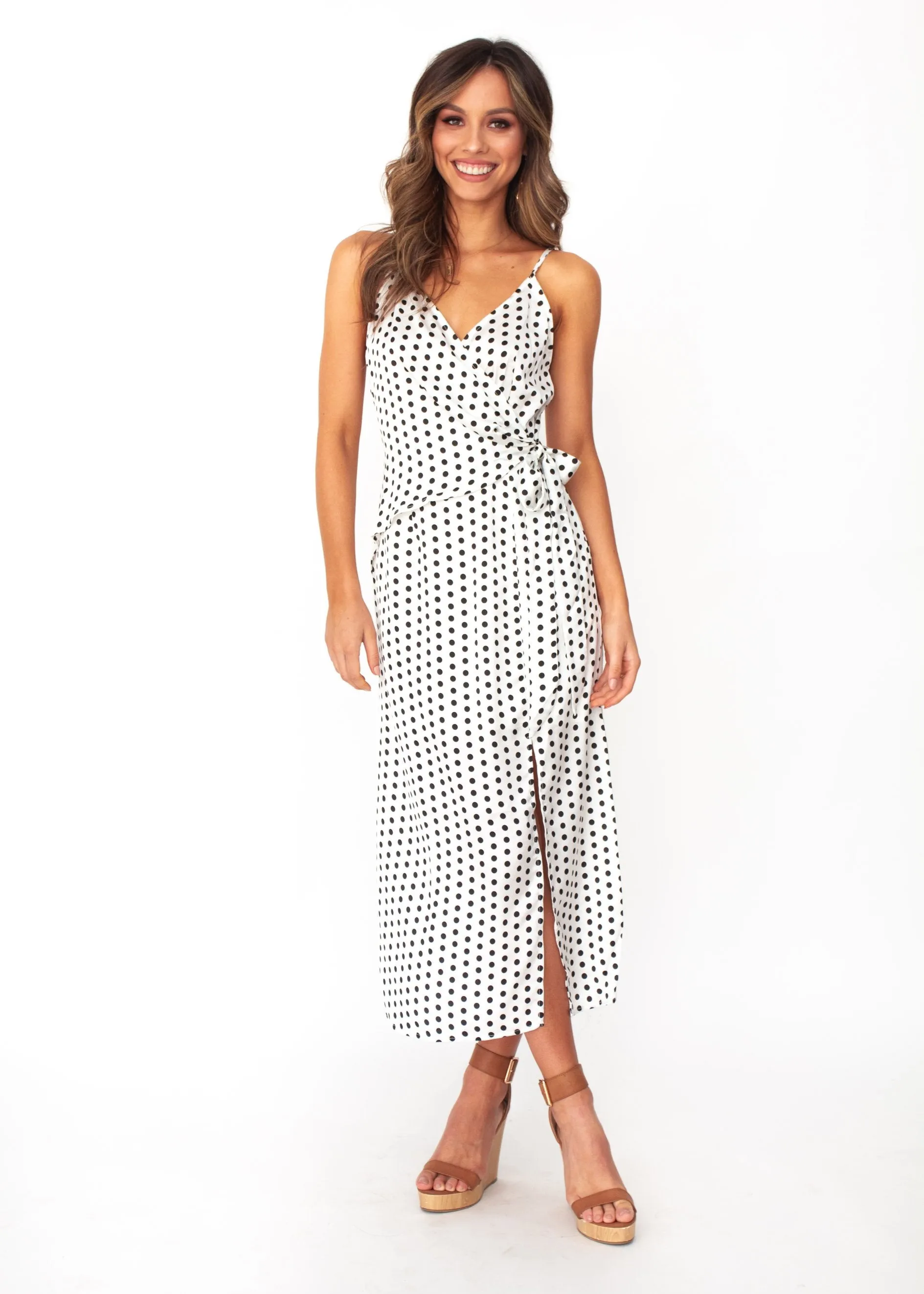 No Ordinary Love Midi Dress - White Polka