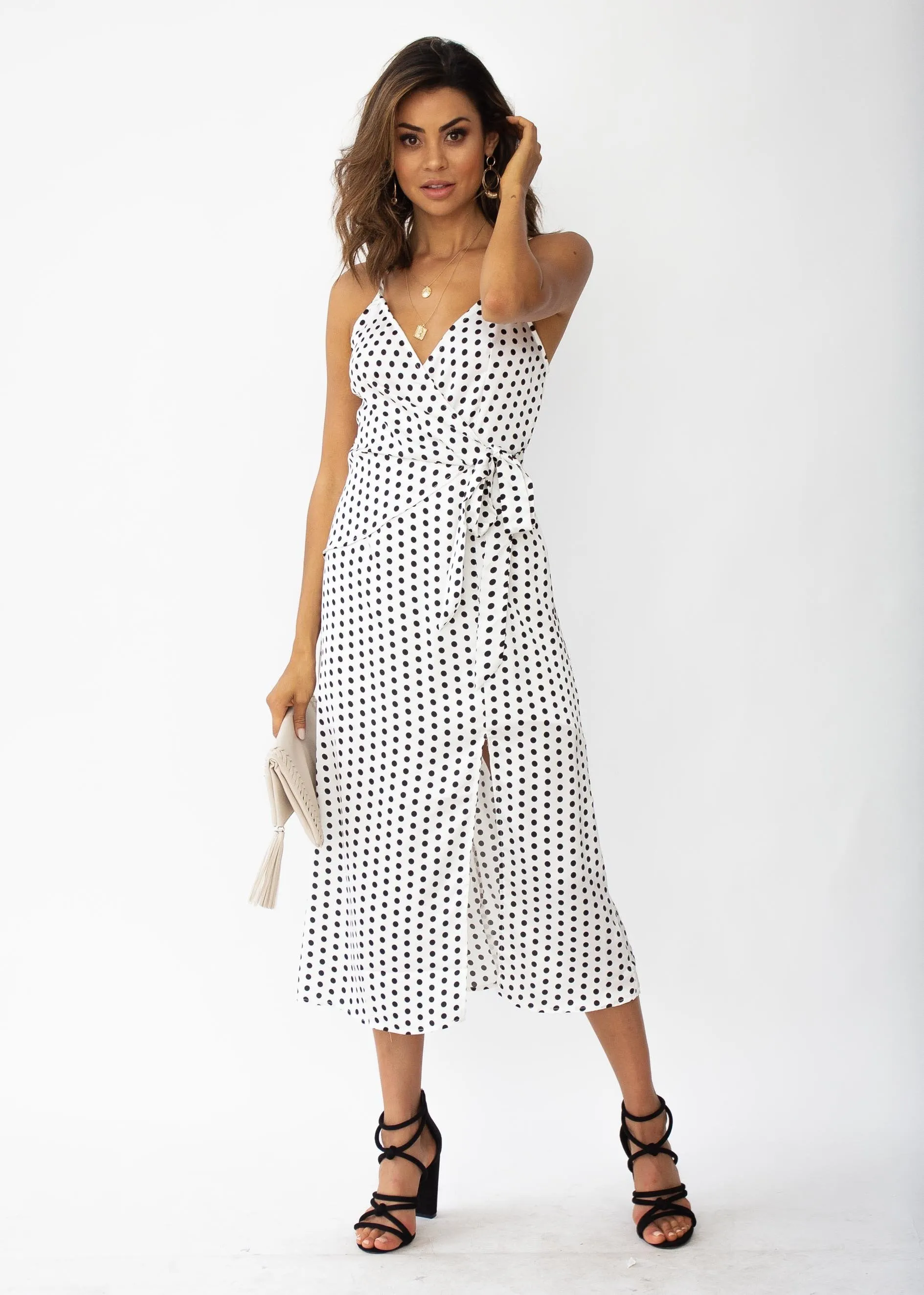 No Ordinary Love Midi Dress - White Polka