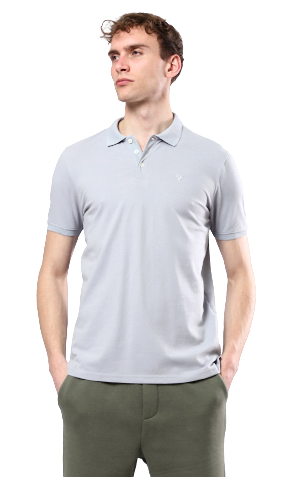 O178889 Light Grey Solid Polo Shirt With Classic Collar