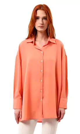 O188303 Salmon Solid Long Shirt With Full Buttons