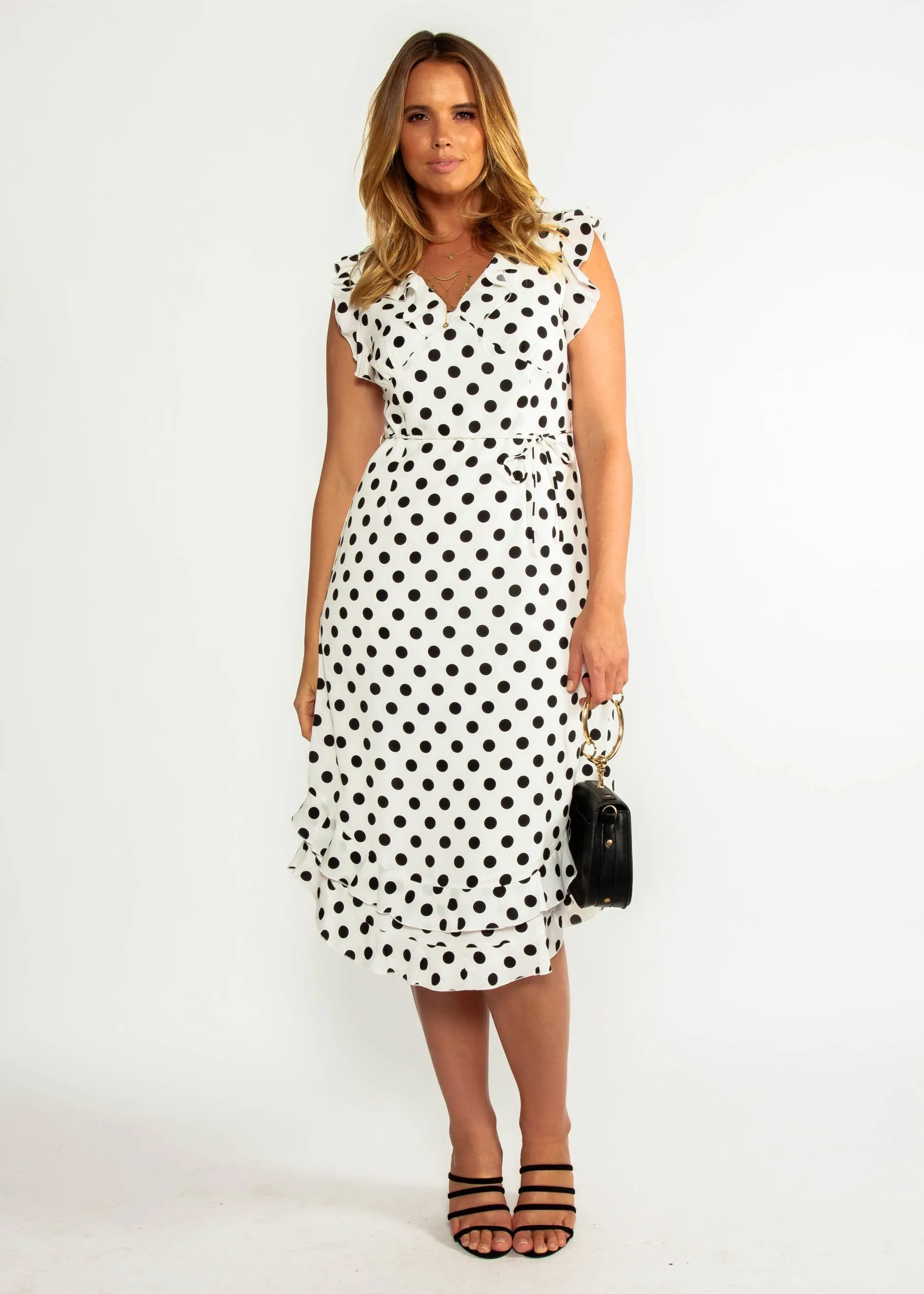 One Last Time Midi Dress - White Polka