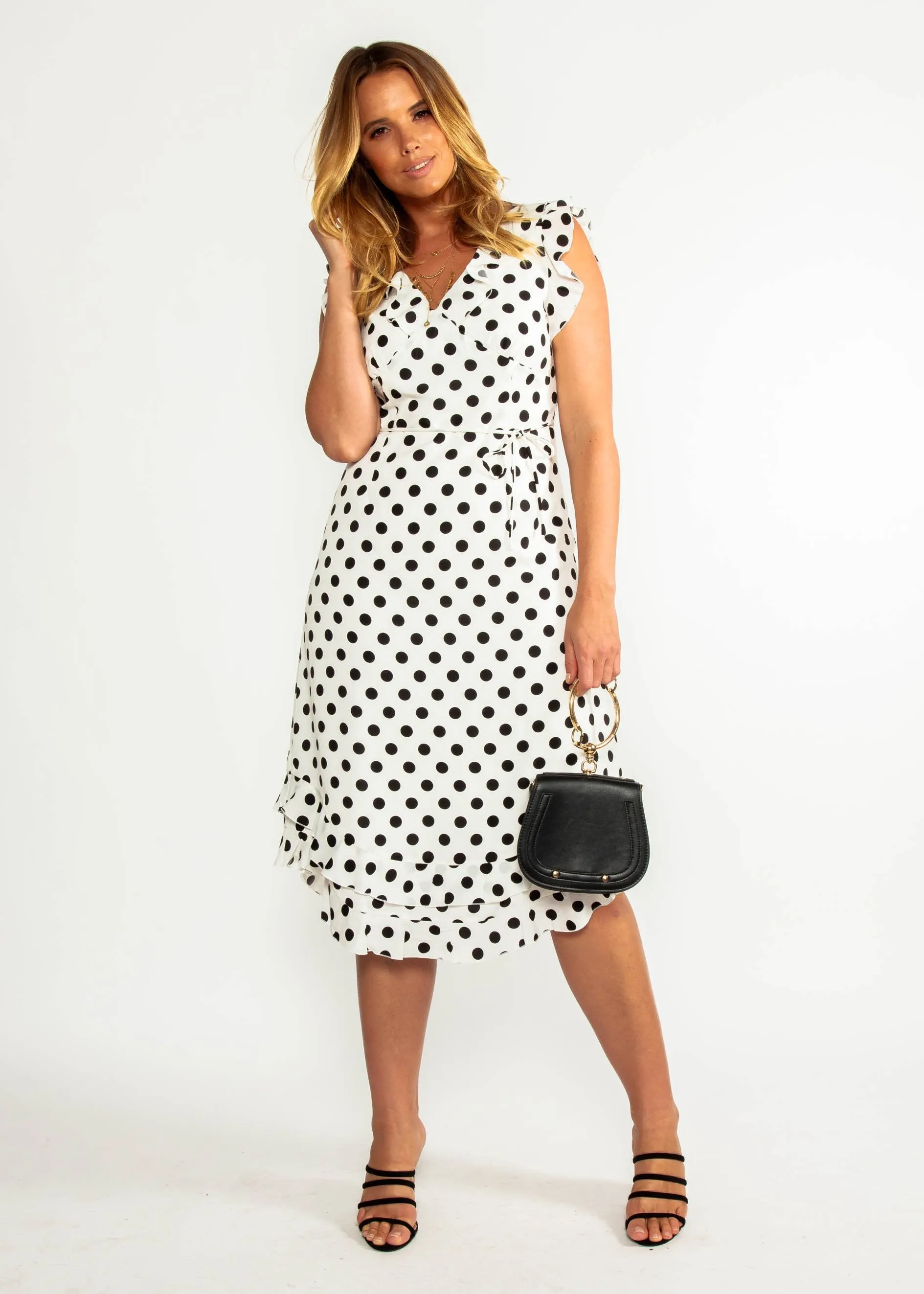 One Last Time Midi Dress - White Polka