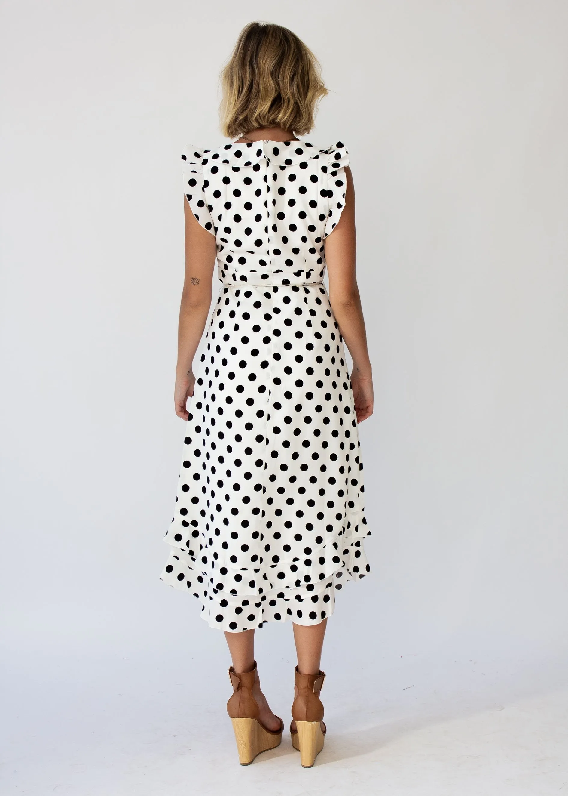 One Last Time Midi Dress - White Polka