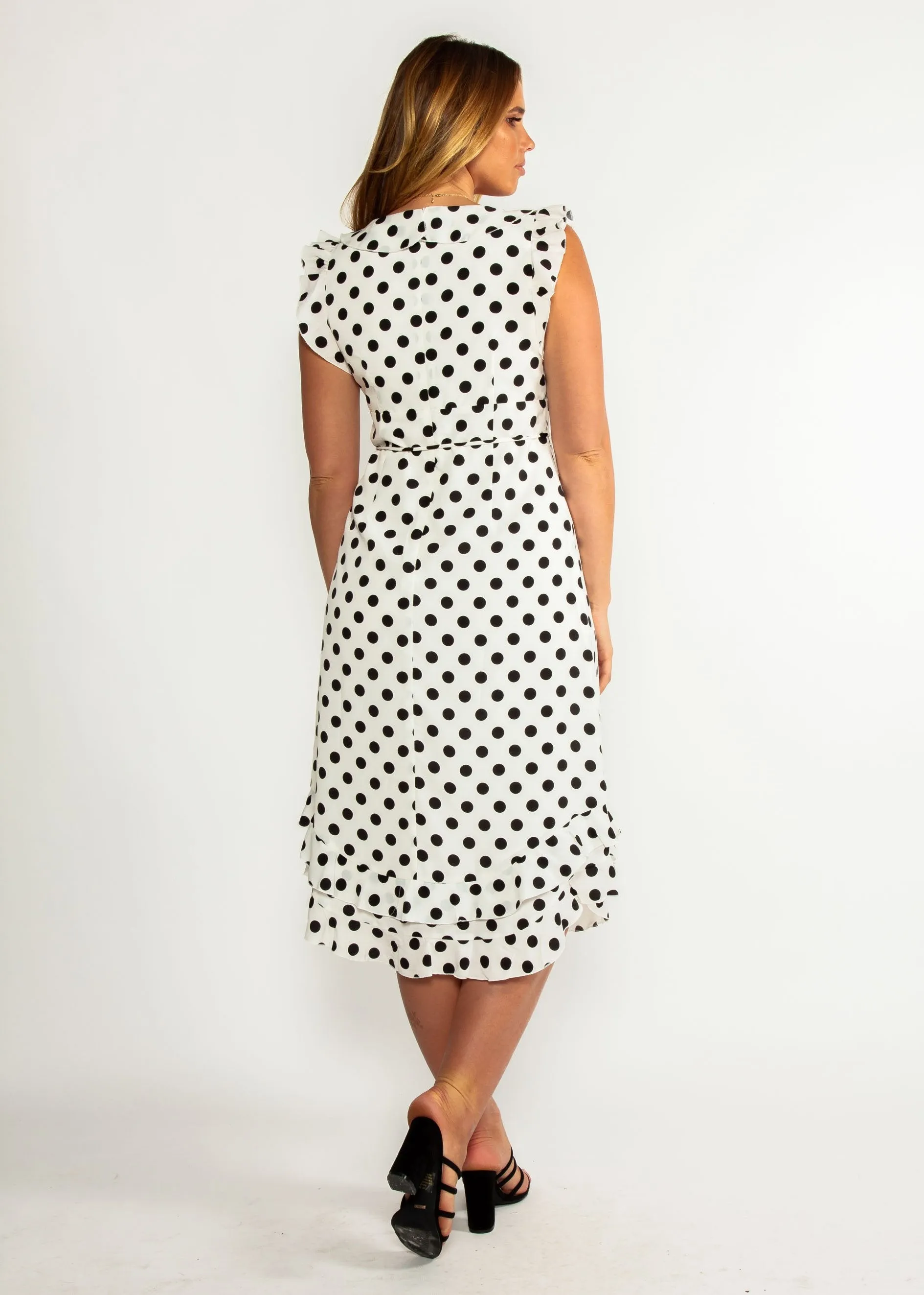 One Last Time Midi Dress - White Polka