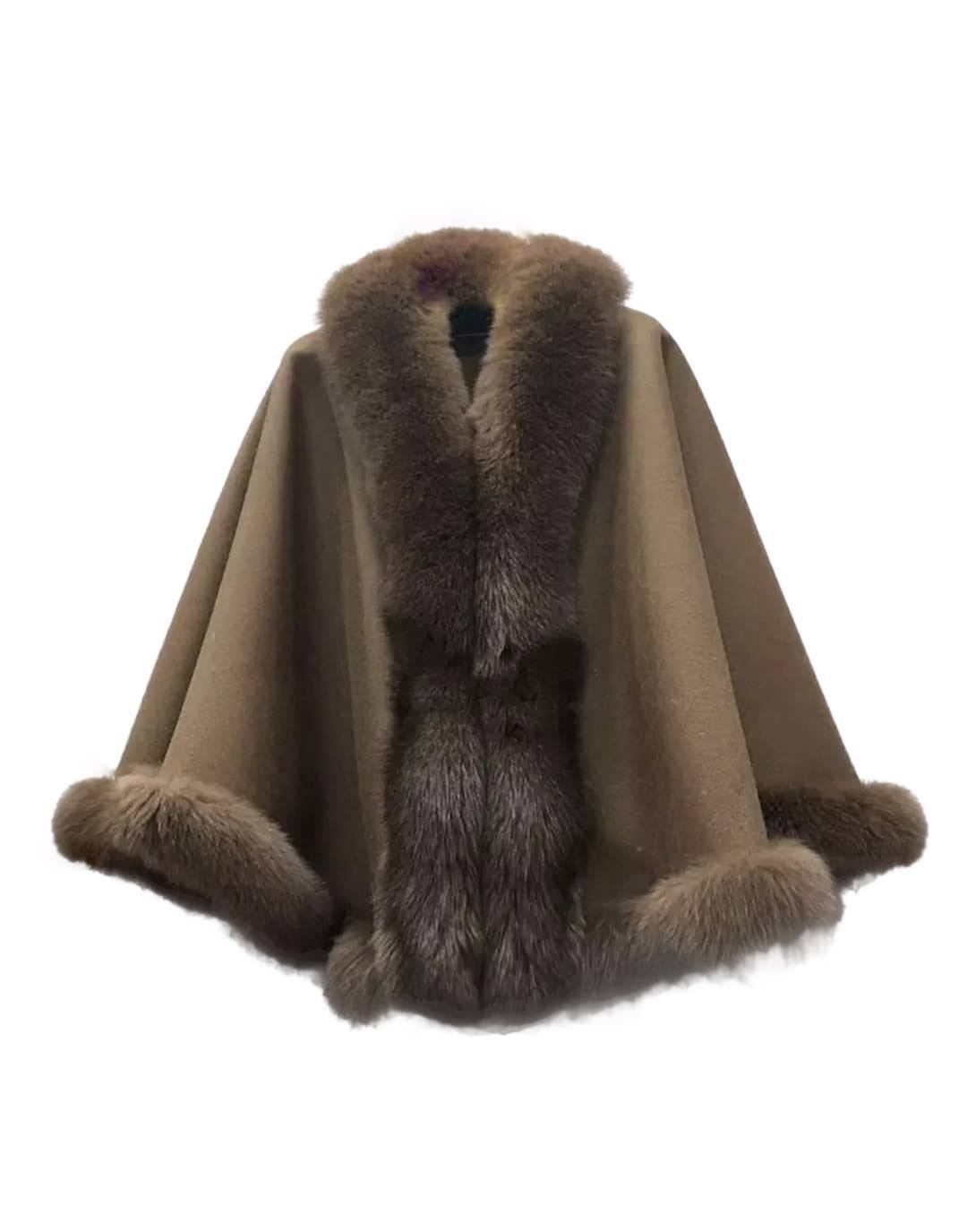 Oversized Wool Fox Fur Trim Poncho