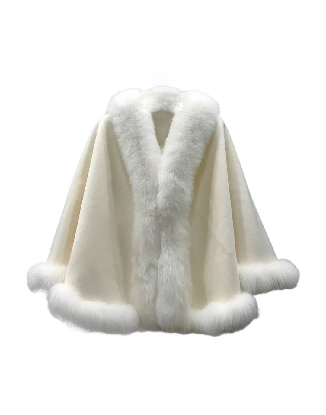 Oversized Wool Fox Fur Trim Poncho