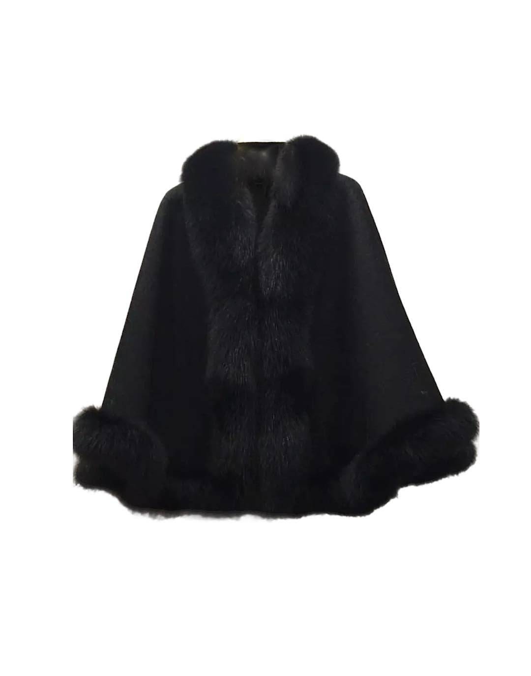 Oversized Wool Fox Fur Trim Poncho