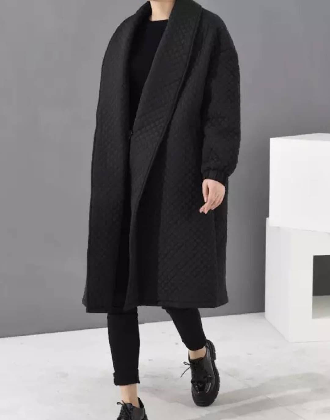 Padded Grid Patterned Loose Coat