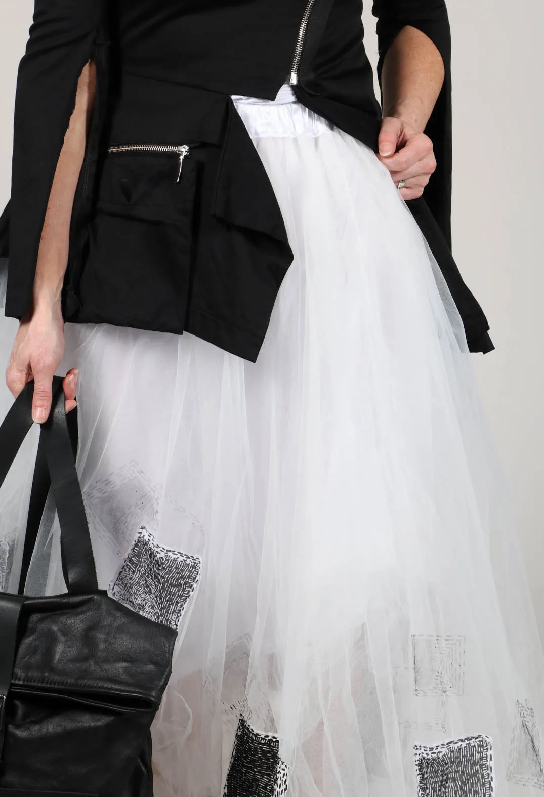 Patch Print Tulle Skirt in White