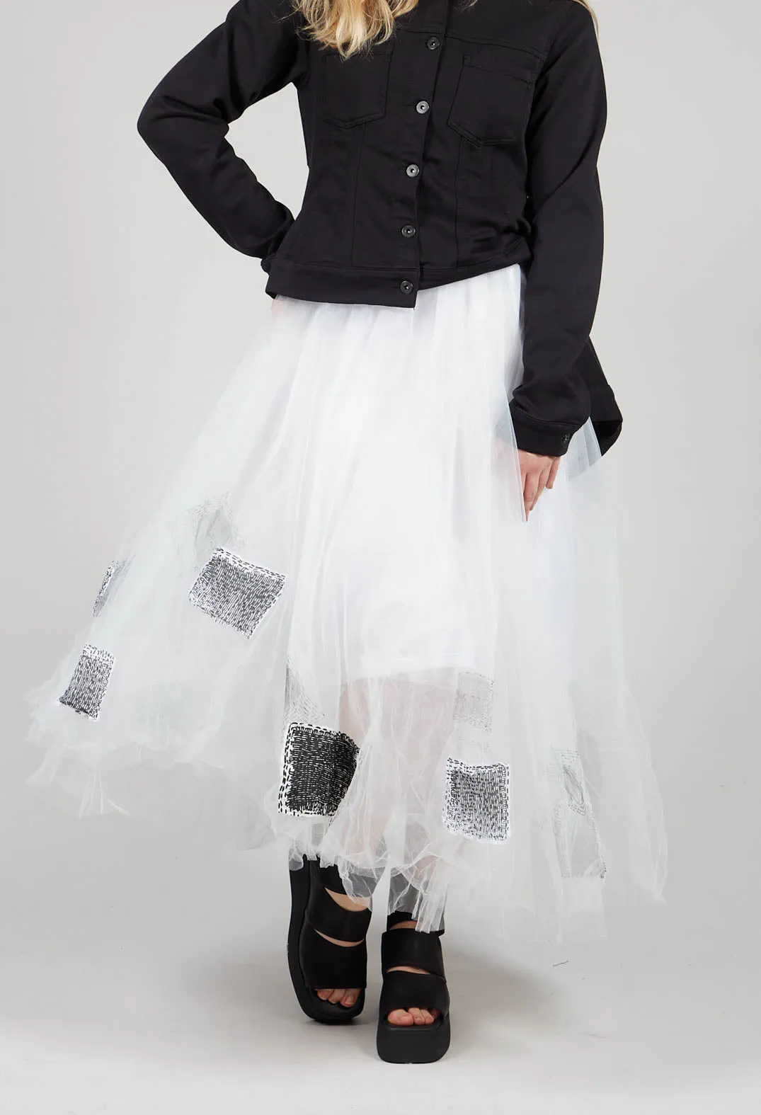 Patch Print Tulle Skirt in White