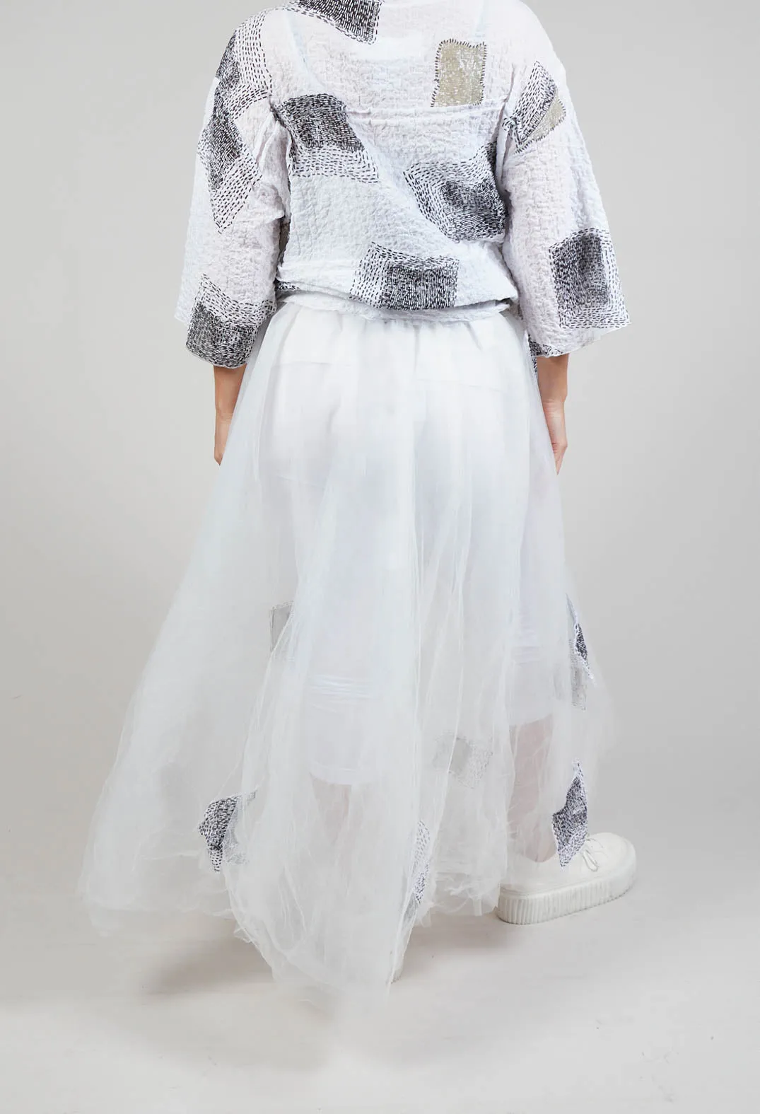 Patch Print Tulle Skirt in White