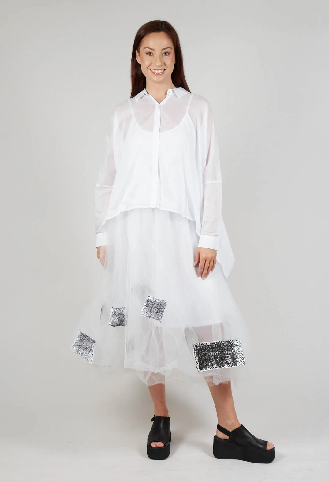 Patch Print Tulle Skirt in White