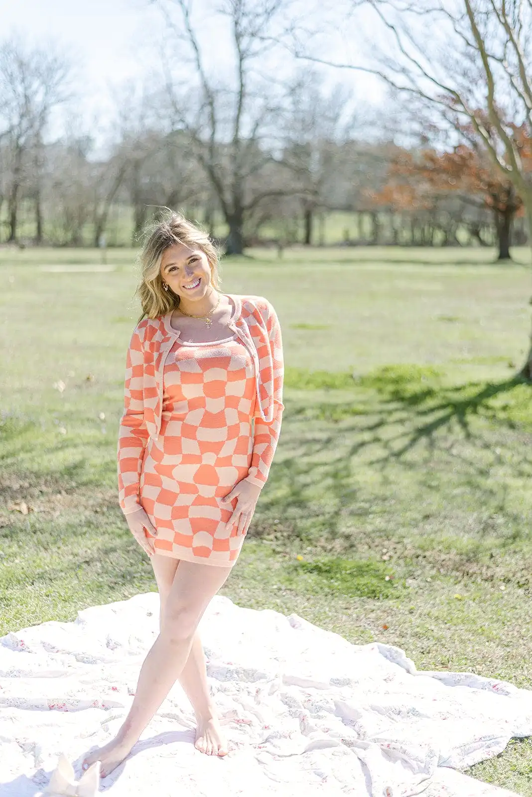 Peach Checkerboard Set Dress