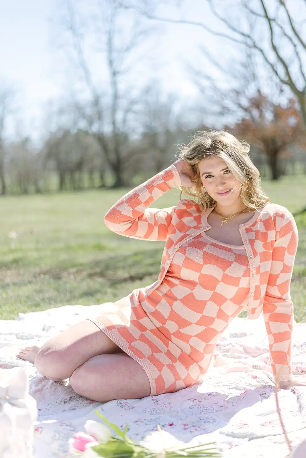 Peach Checkerboard Set Dress