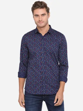 Peacoat Blue Printed Slim Fit Casual Shirt | JadeBlue