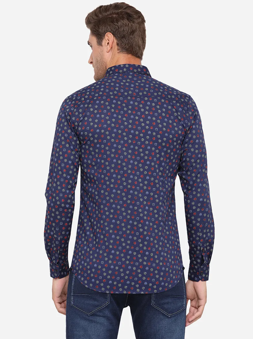 Peacoat Blue Printed Slim Fit Casual Shirt | JadeBlue