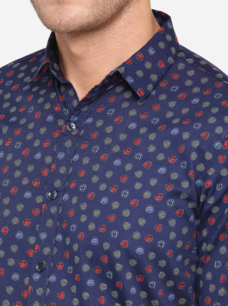 Peacoat Blue Printed Slim Fit Casual Shirt | JadeBlue