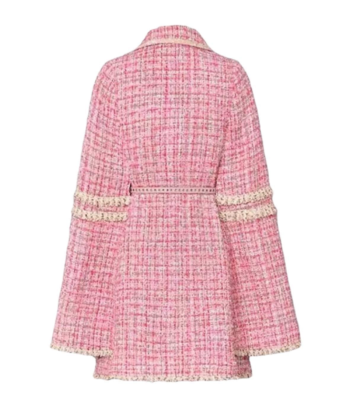 Pink Tweed Cape Belted Coat