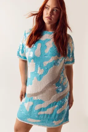 Plus Size Wave Sequin Relaxed Shift Dress