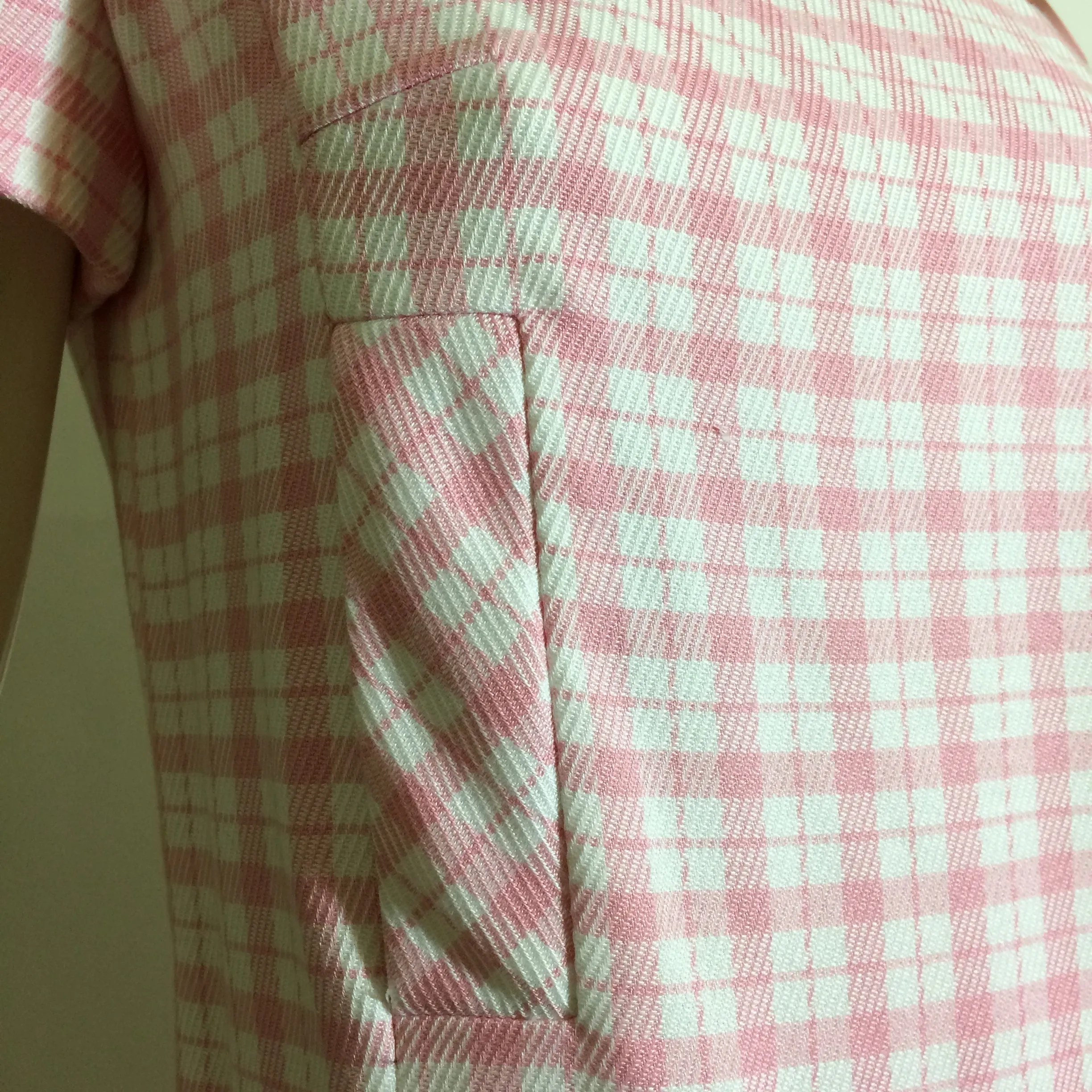 Preppy Pink Plaid Button Trimmed Shift Dress circa 1960s