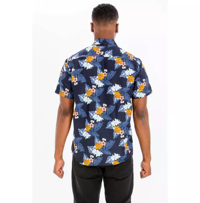 Print Hawaiian Navy Shirt