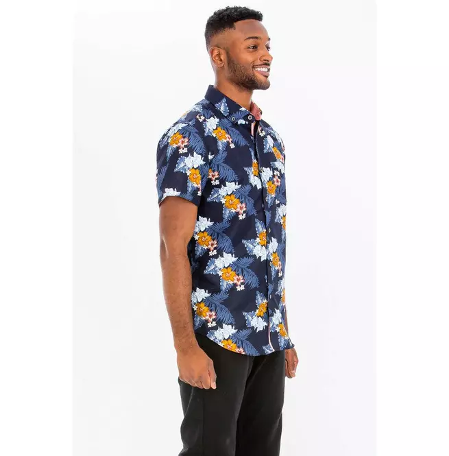 Print Hawaiian Navy Shirt