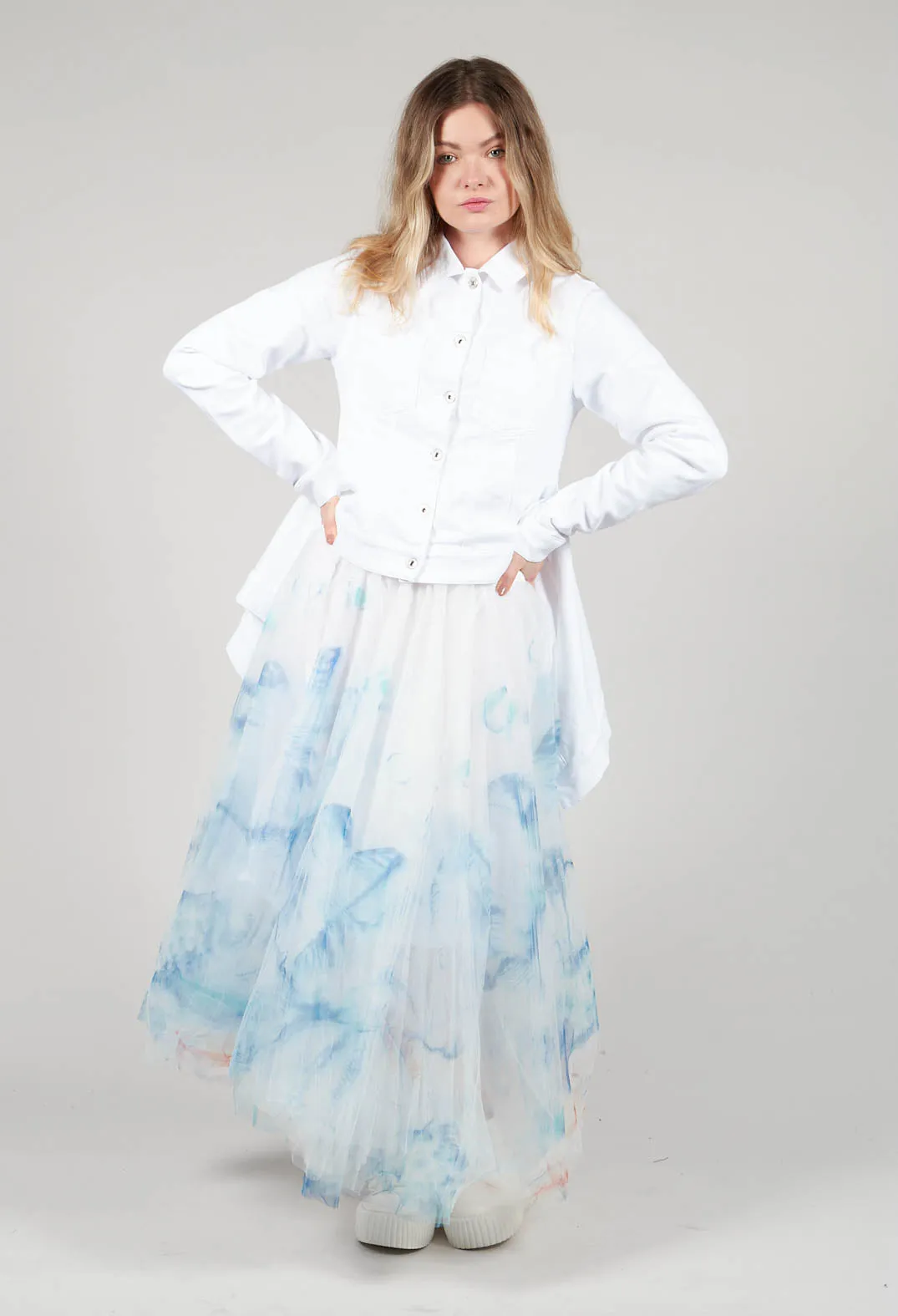 Printwork Tulle Skirt in Blue