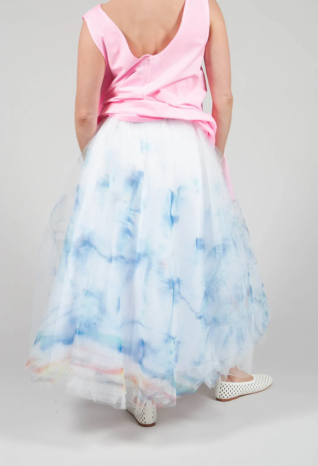 Printwork Tulle Skirt in Blue