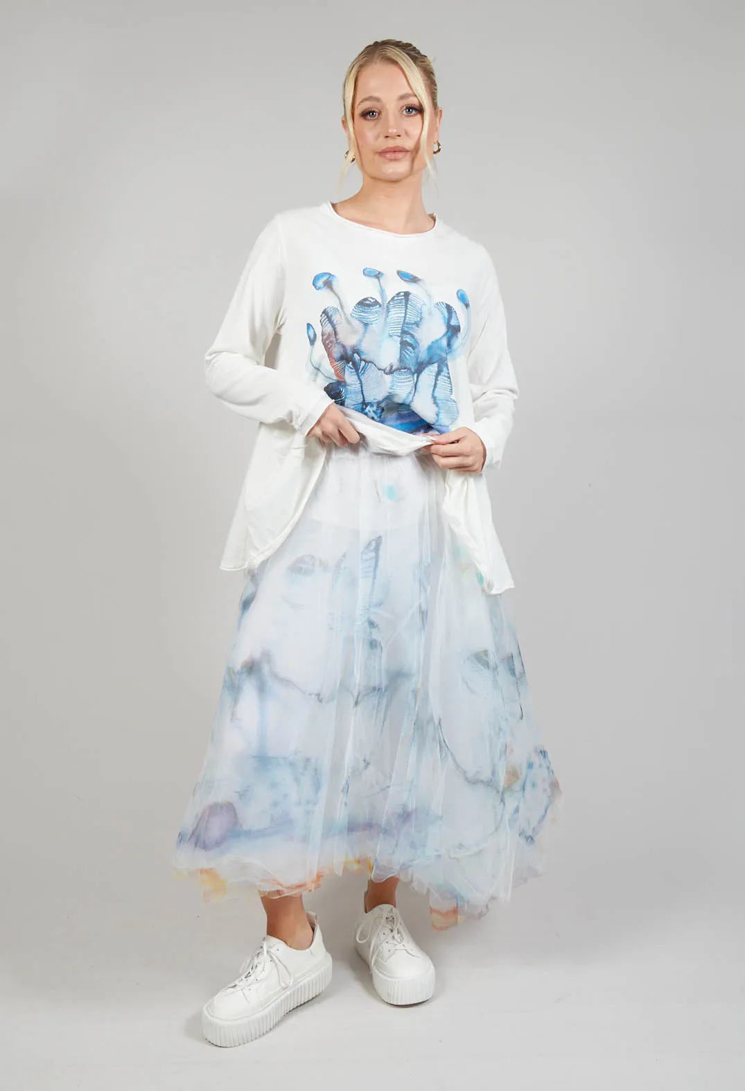 Printwork Tulle Skirt in Blue