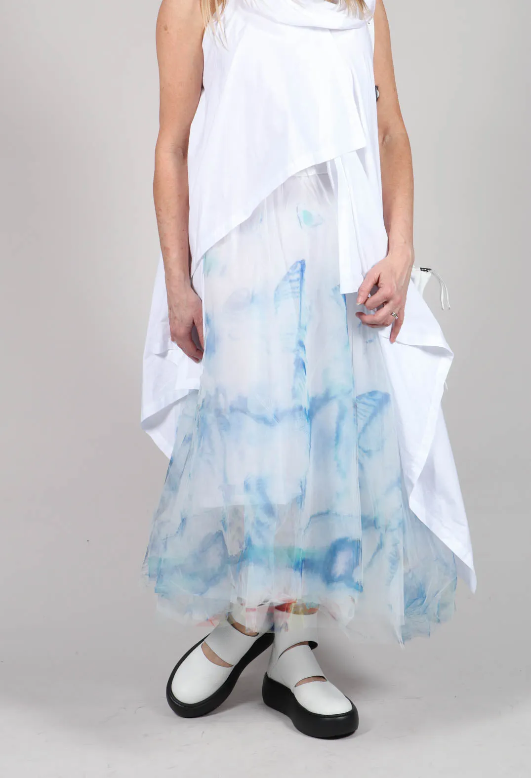 Printwork Tulle Skirt in Blue