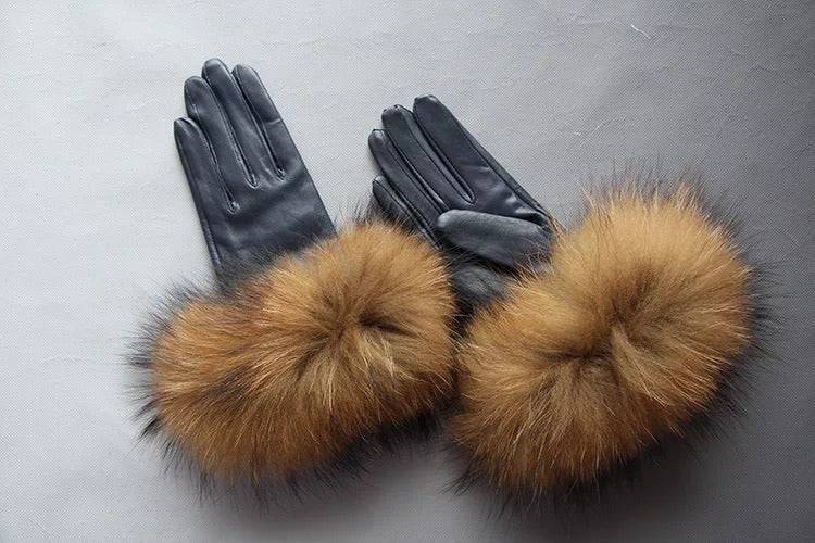 Raccoon Fur Sheepskin Leather Gloves