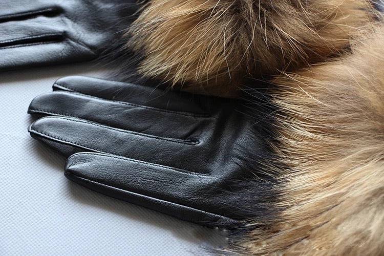 Raccoon Fur Sheepskin Leather Gloves