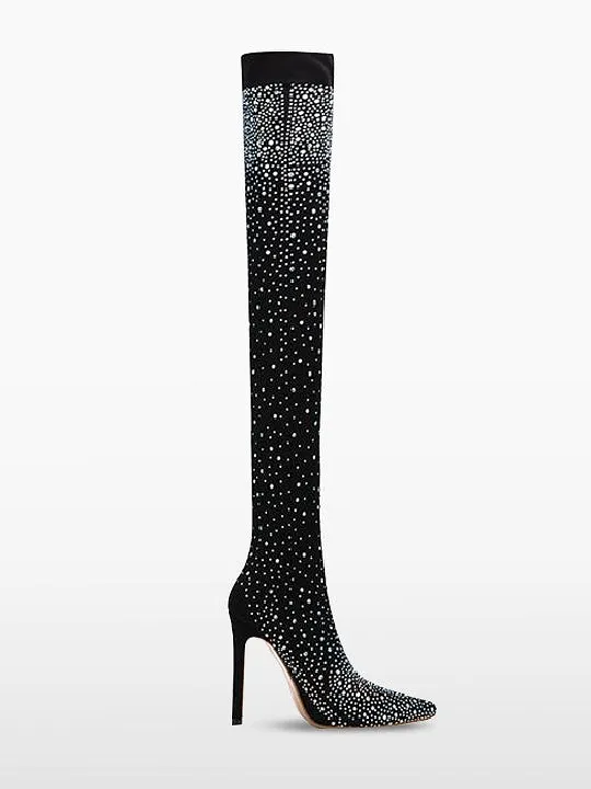 Rhinestone Pointed High Heel Over the Knee Boots