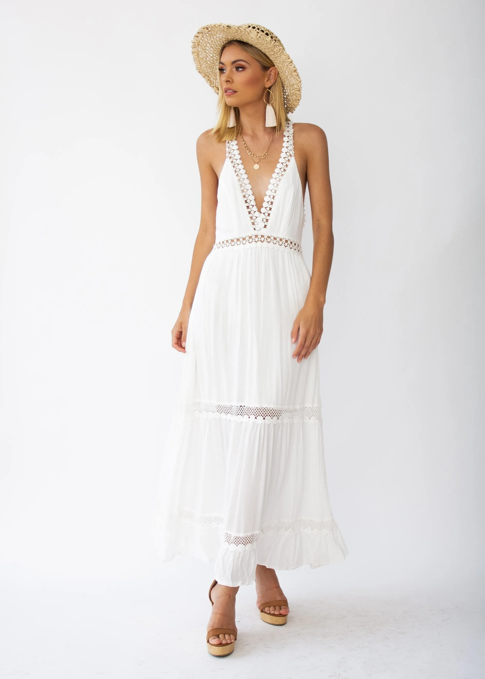 River Deep Crochet Maxi Dress - White