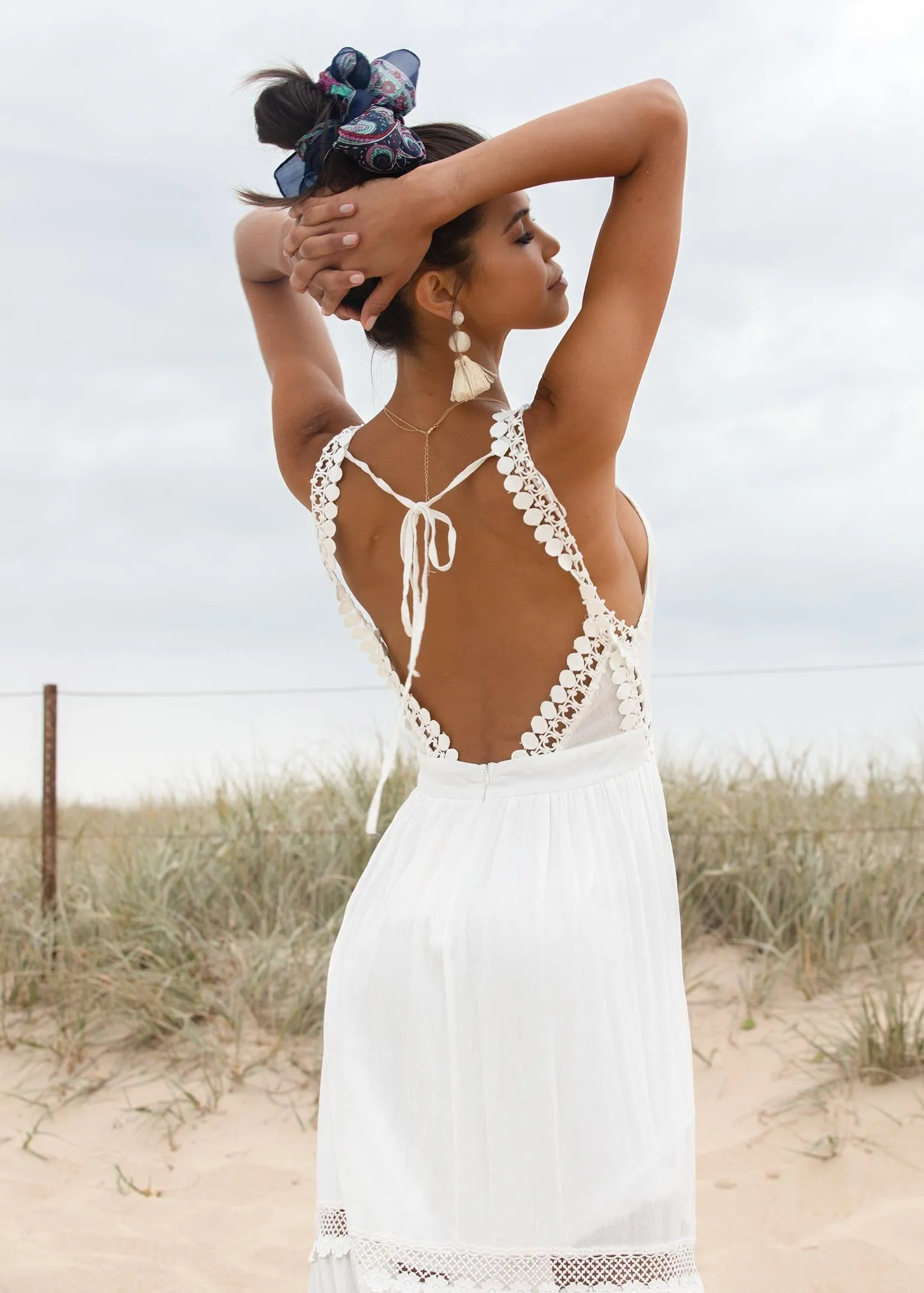 River Deep Crochet Maxi Dress - White