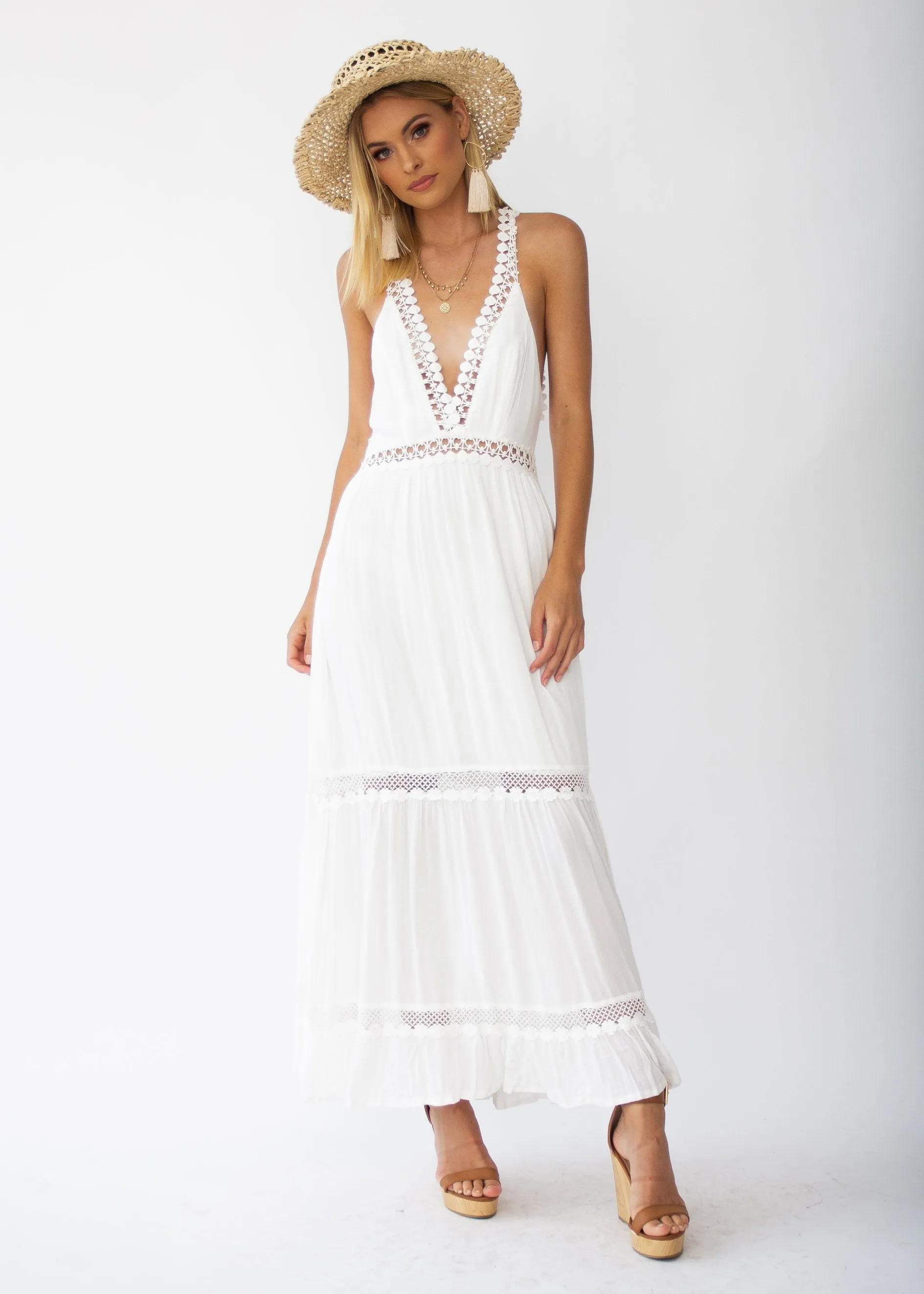 River Deep Crochet Maxi Dress - White