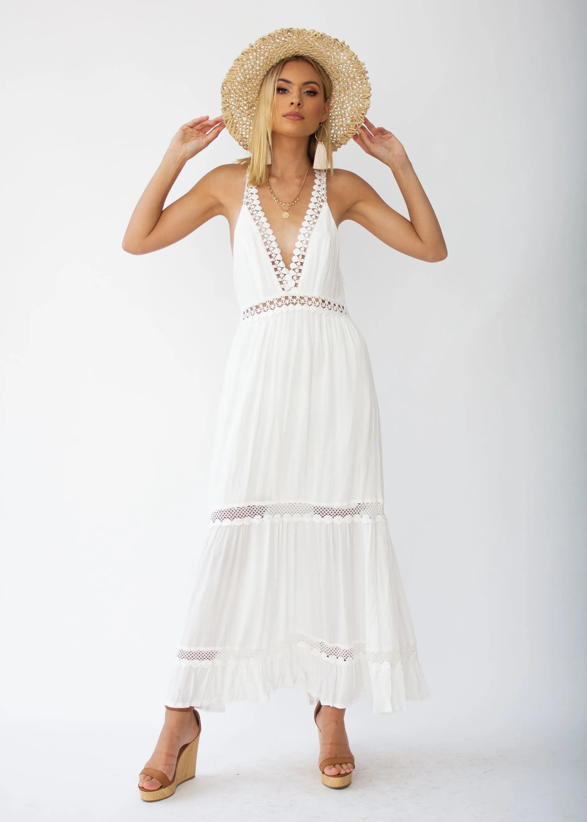 River Deep Crochet Maxi Dress - White