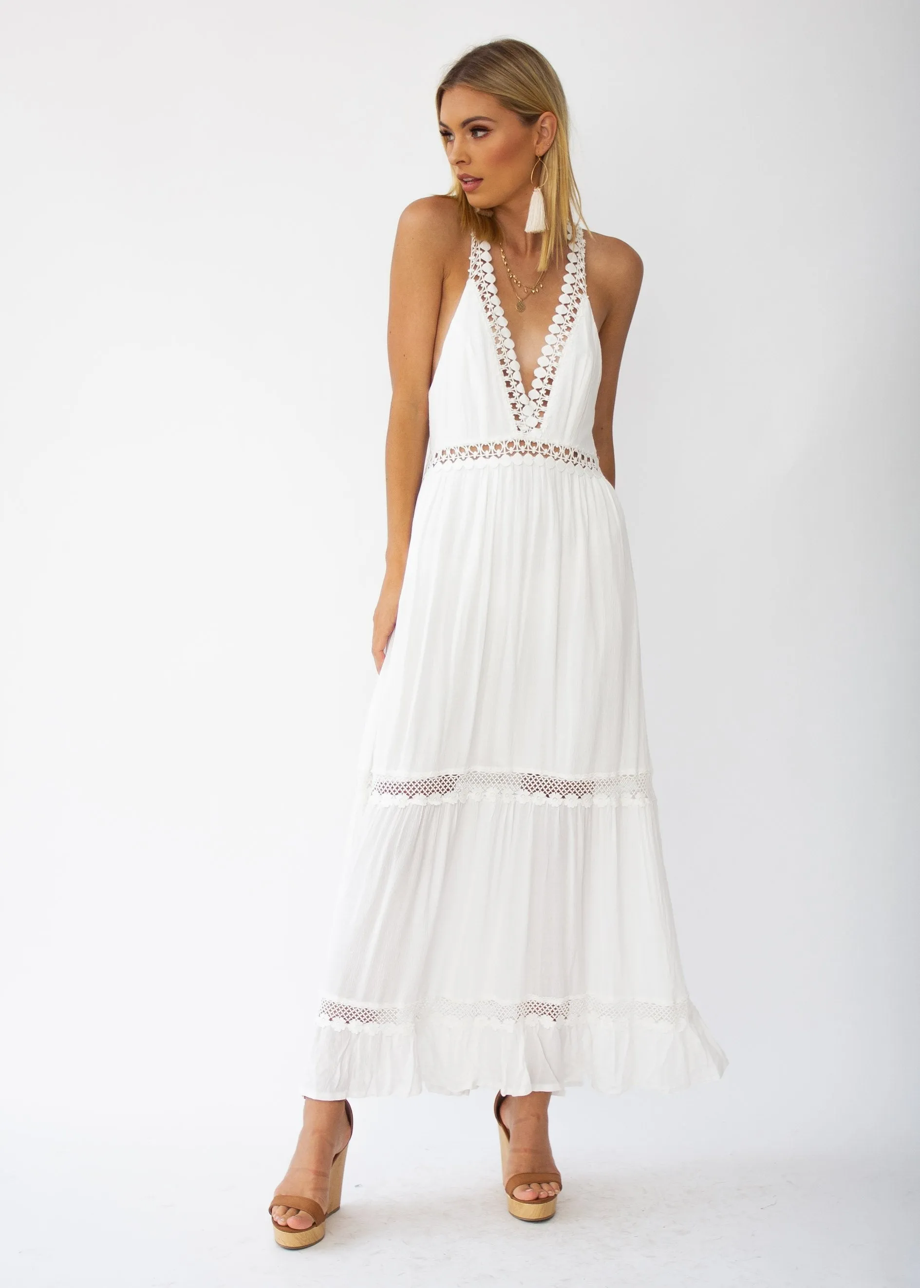 River Deep Crochet Maxi Dress - White