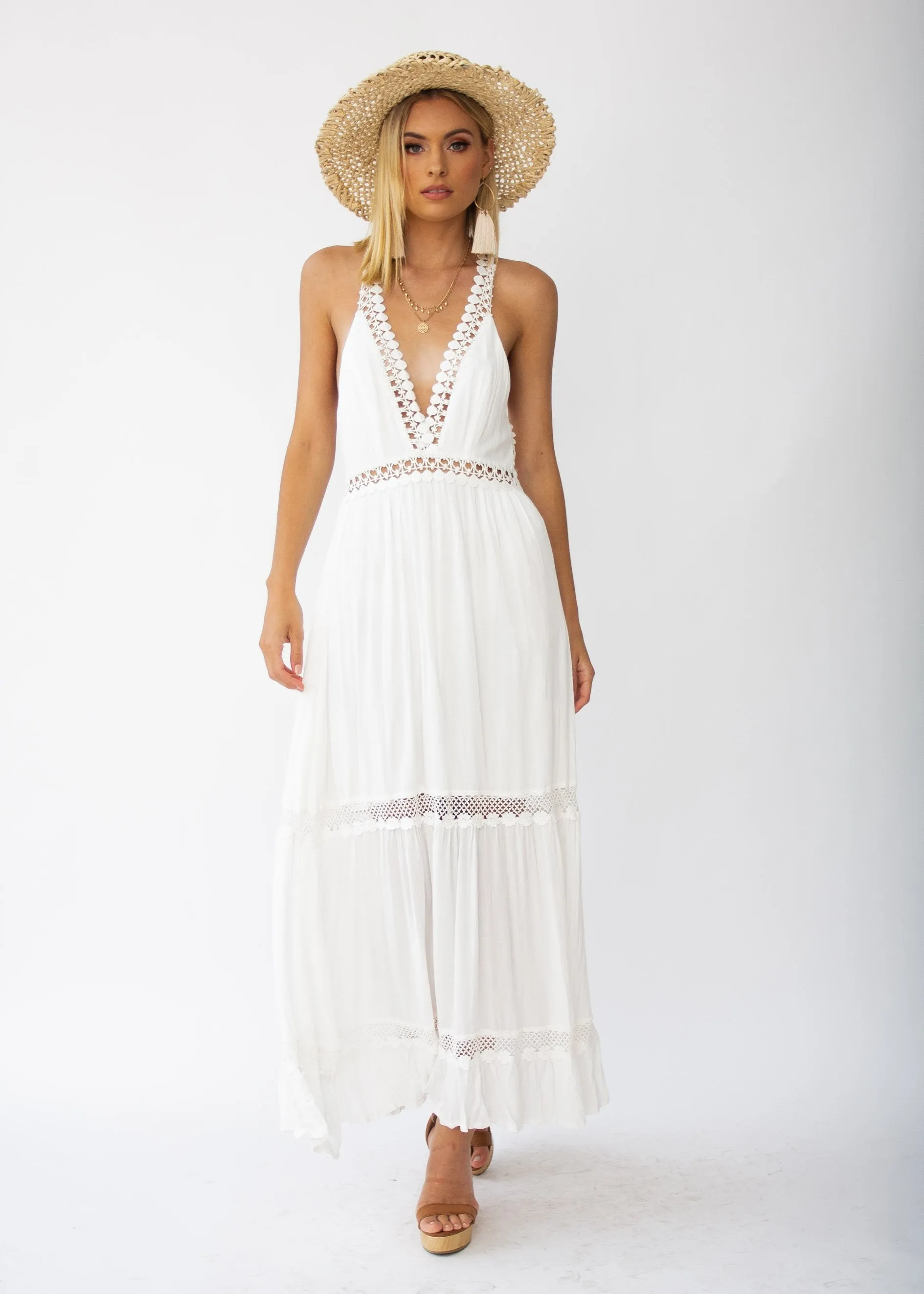 River Deep Crochet Maxi Dress - White