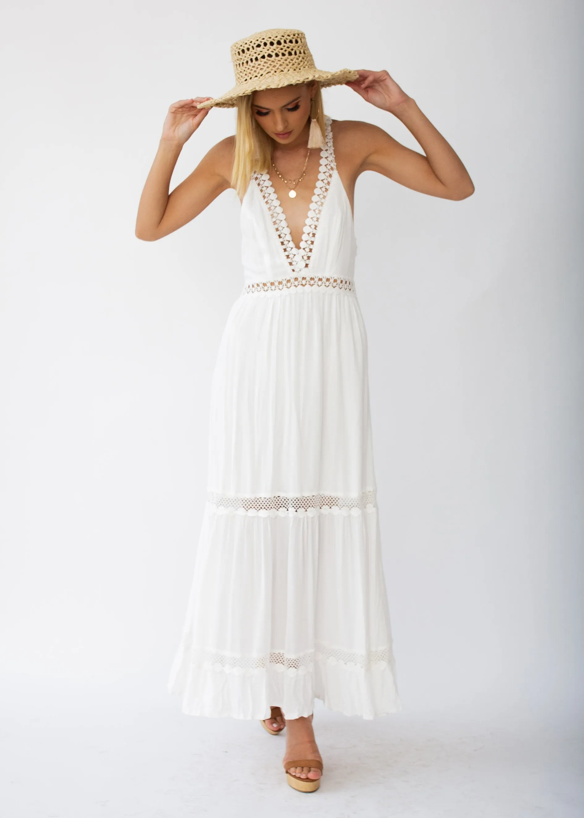 River Deep Crochet Maxi Dress - White