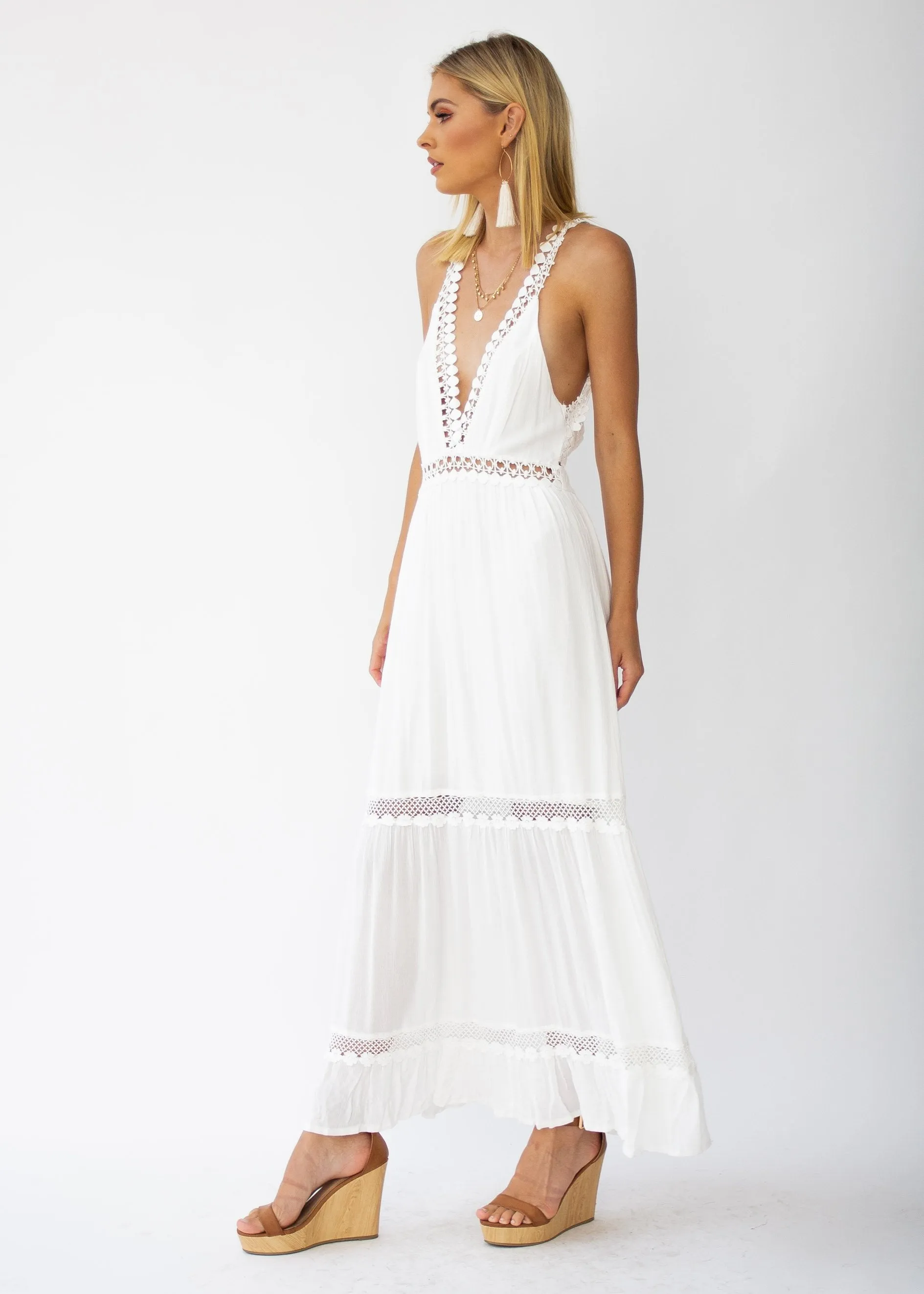 River Deep Crochet Maxi Dress - White