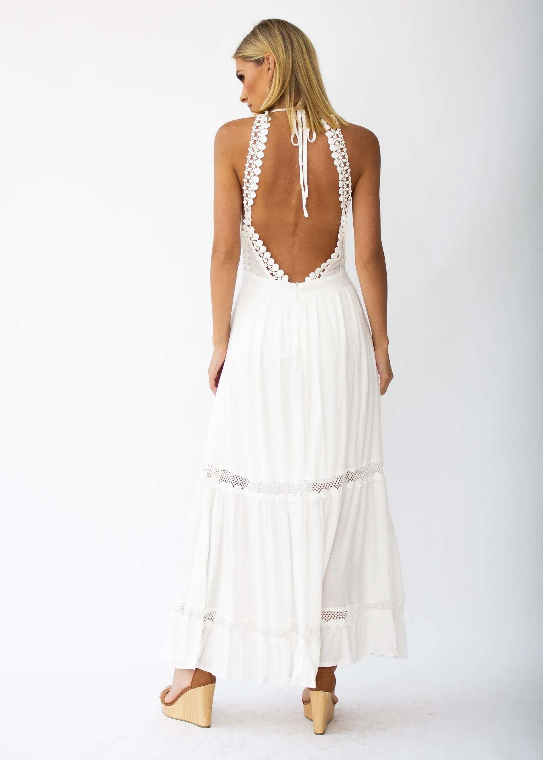 River Deep Crochet Maxi Dress - White