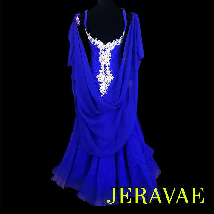 Royal Blue Ballroom Standard Dress White Lace & Rouched Bodice SMO062 sz Large SOLD