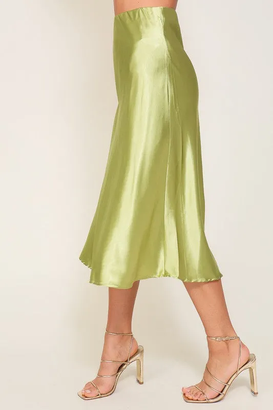 Satin Midi Flare Skirt