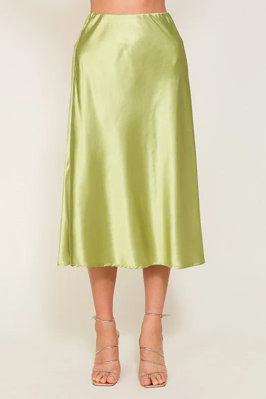 Satin Midi Flare Skirt