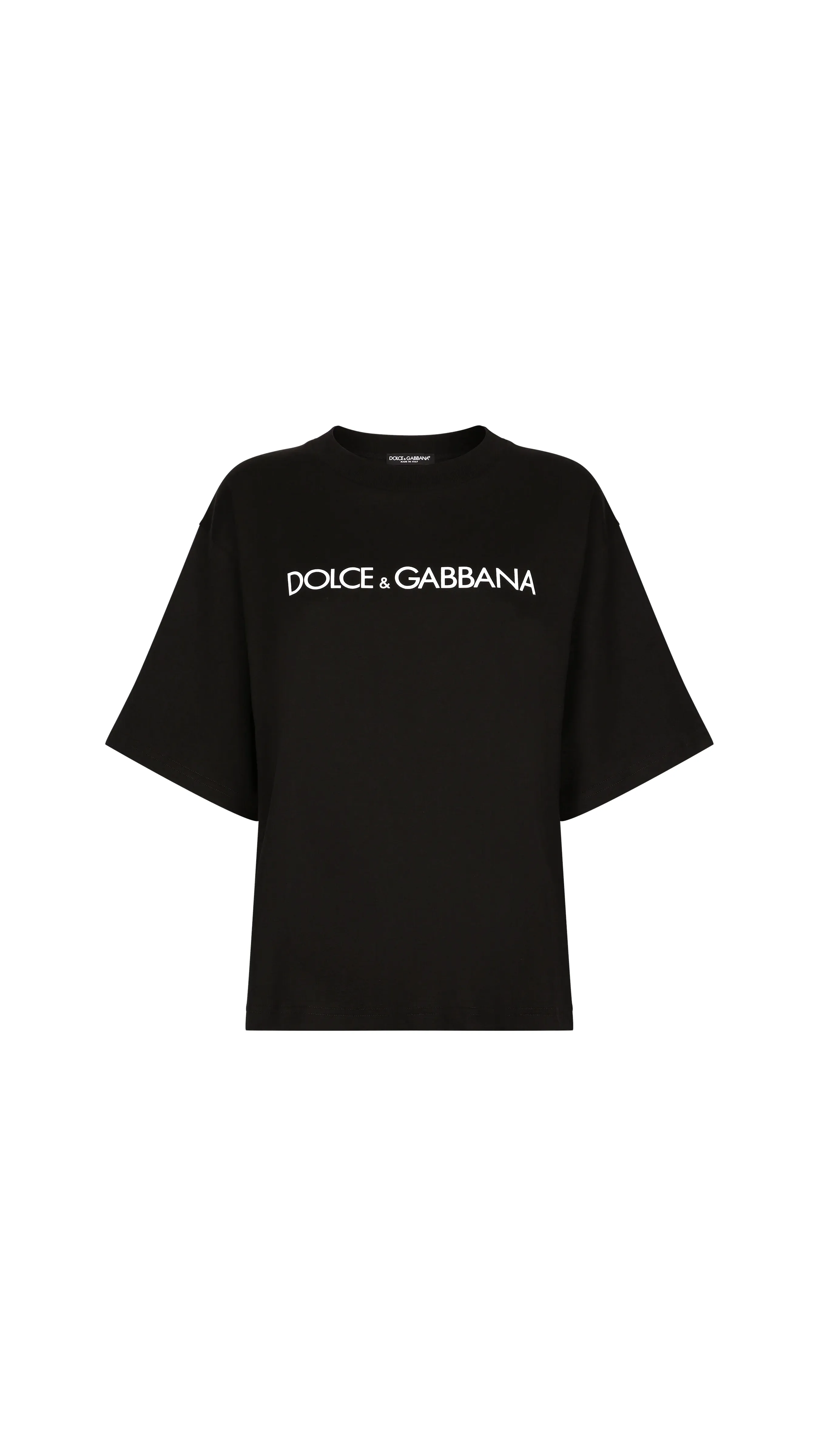 Short-sleeved Cotton T-shirt With Dolce&gabbana Lettering - Black